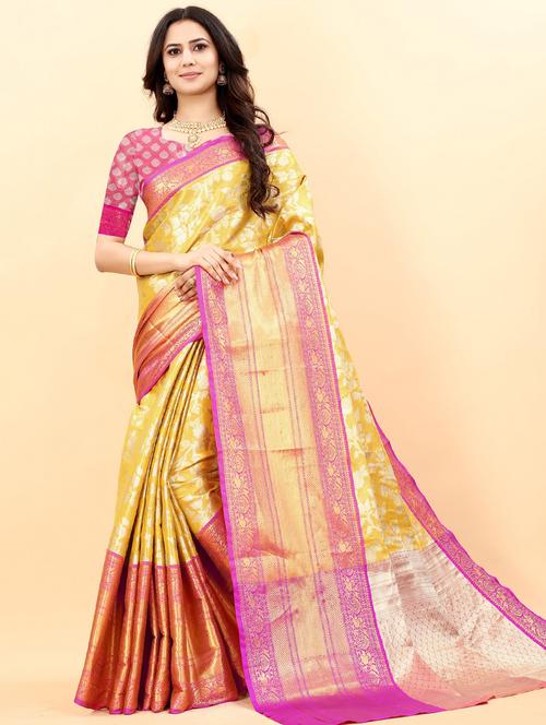 jacquard work woven saree with blouse - 18473950 - Very Small Image - 1