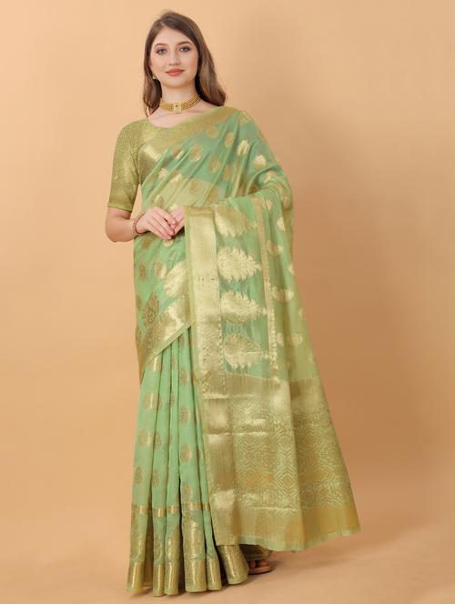 jacquard work woven saree with blouse - 18473953 - Very Small Image - 1