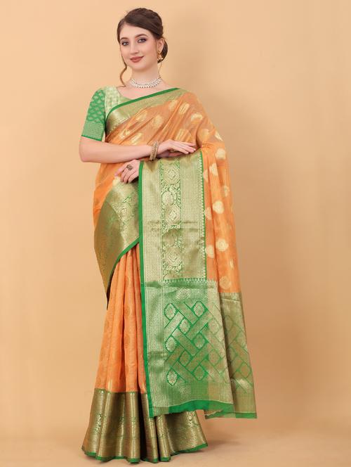 jacquard work woven saree with blouse - 18473969 - Very Small Image - 1