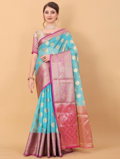 jacquard work woven saree with blouse - 18473972 - Very Small Image - 1