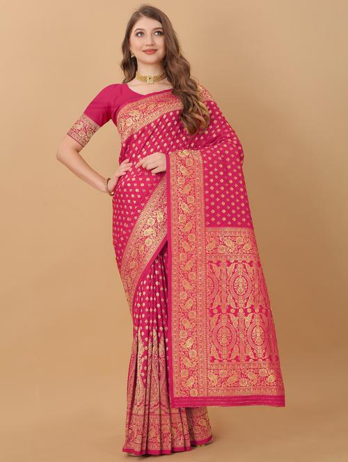 jacquard work woven saree with blouse - 18473975 - Very Small Image - 1