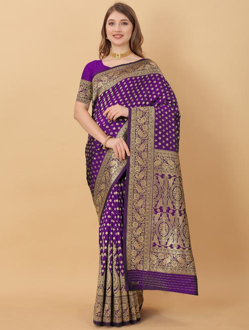 jacquard work woven saree with blouse - 18473979 - Very Small Image - 1