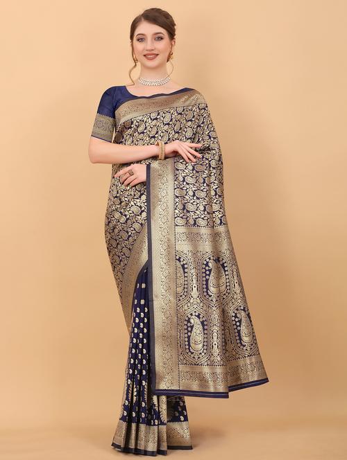 jacquard work woven saree with blouse - 18473981 - Very Small Image - 1