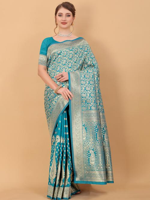 jacquard work woven saree with blouse - 18473986 - Very Small Image - 1