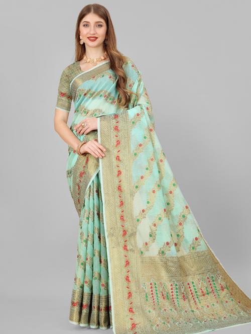 jacquard work woven saree with blouse - 18474002 - Very Small Image - 1