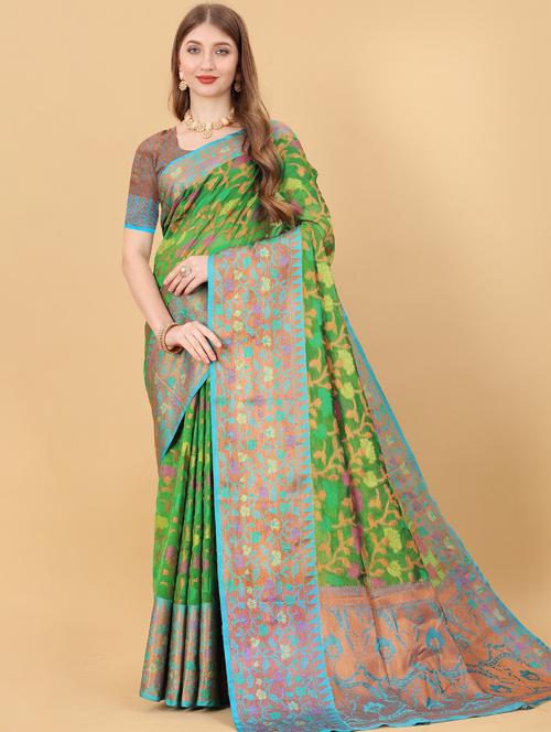 jacquard work woven saree with blouse - 18474007 - Very Small Image - 1