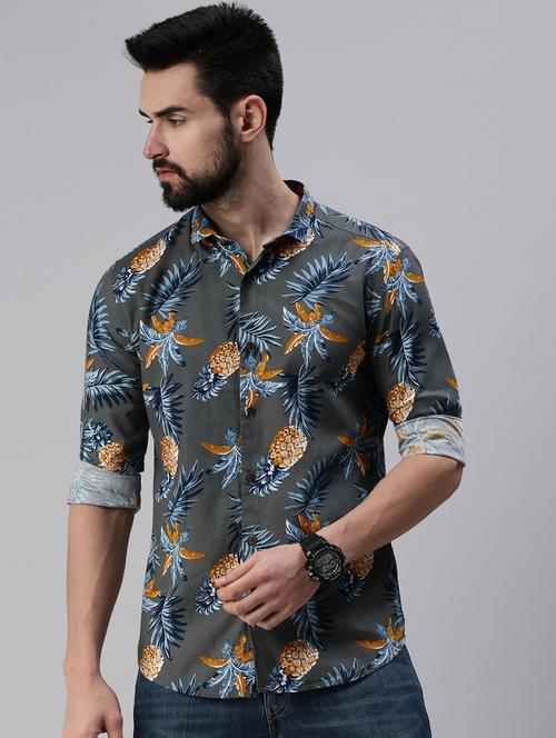 grey tropical printed casual shirt - 18474037 - Very Small Image - 1