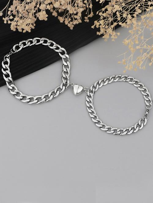 the vine girl 2 pcs loving heart shaped couples friendship promise 2 in 1 duo wrist band magnet bracelets for men and women - 18474119 - Very Small Image - 1