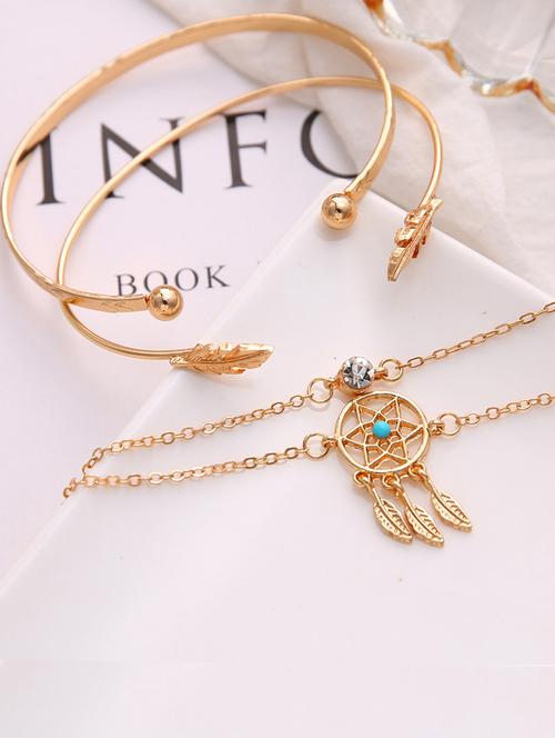 the vine girl stunning leaf multi design combo of 4 golden bracelet for women and girls - 18474121 - Very Small Image - 1