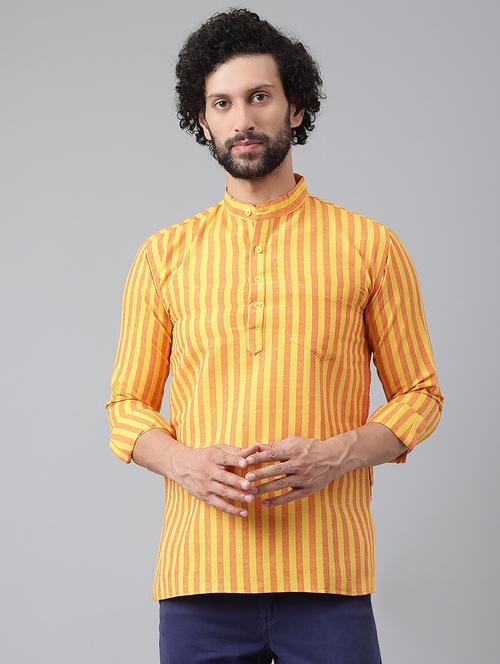 yellow striped short kurta - 18475104 - Very Small Image - 1
