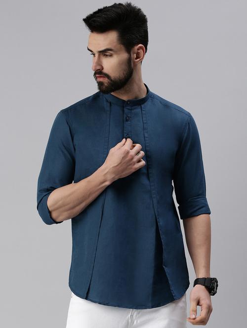 teal solid short kurta - 18475120 - Very Small Image - 1
