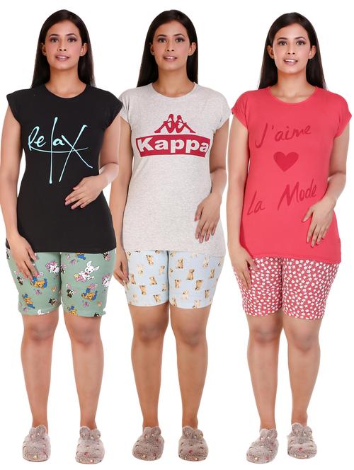 pack of 3 printed nightwear shorts set - 18475347 - Very Small Image - 1