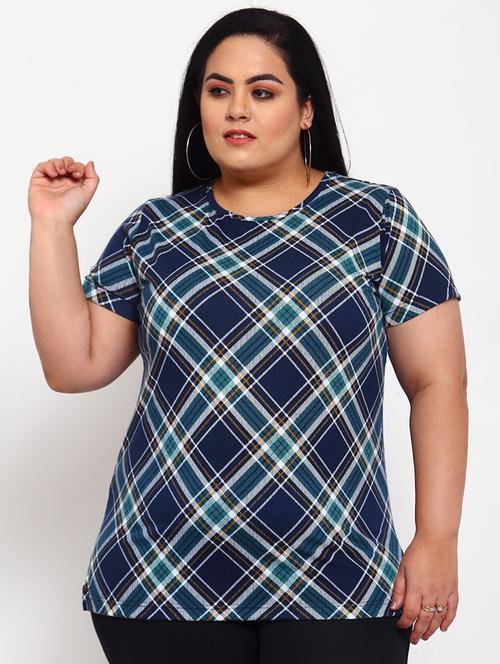 round neck checkered regular tees - 18475478 - Very Small Image - 1