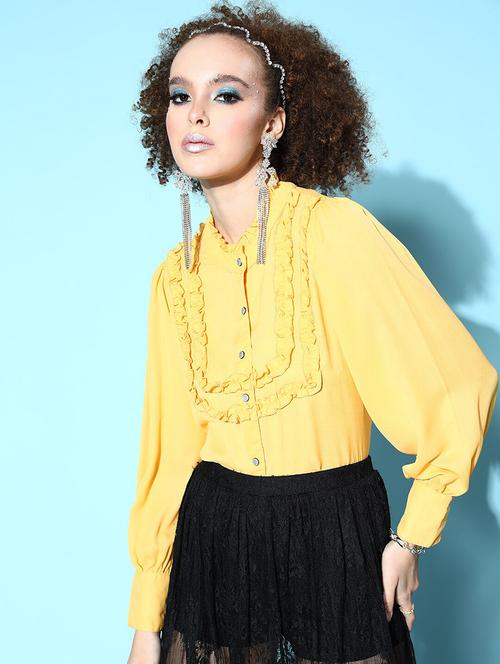 ruffled detailed bishop sleeved regular shirt - 18475533 - Very Small Image - 1