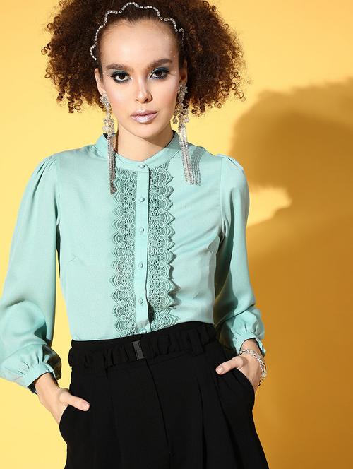 lace detailed bishop sleeved regular shirt - 18475534 - Very Small Image - 1