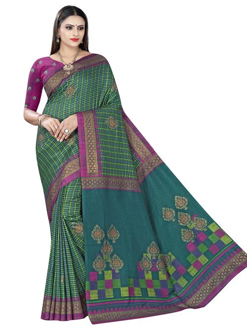 check printed saree with blouse - 18475573 - Very Small Image - 1