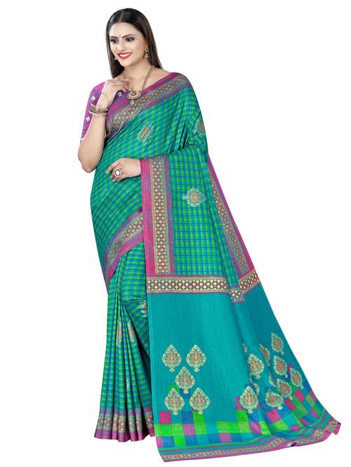check printed saree with blouse - 18475575 - Very Small Image - 1