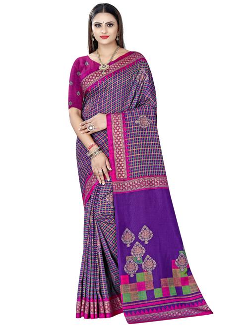 check printed saree with blouse - 18475577 - Very Small Image - 1