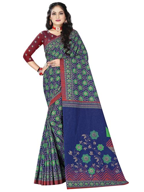 floral printed saree with blouse - 18475579 - Very Small Image - 1