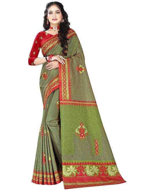 ethnic motifs and foil printed saree with blouse - 18475585 - Very Small Image - 1