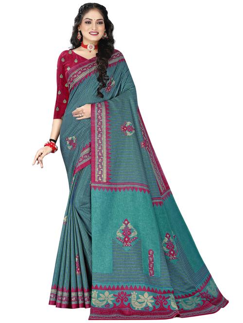 ethnic motifs and foil printed saree with blouse - 18475586 - Very Small Image - 1