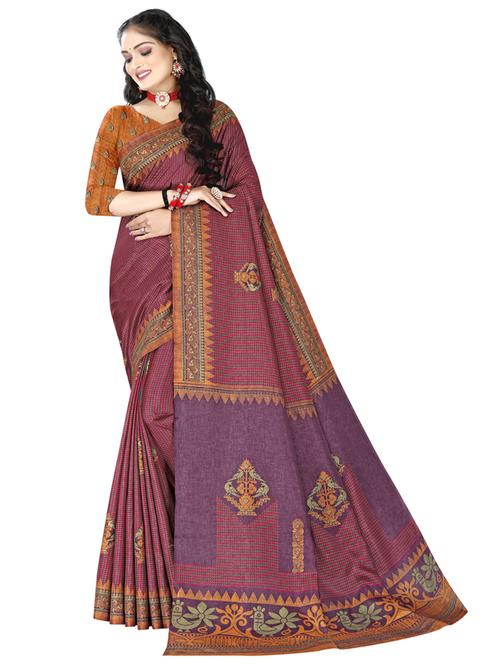 ethnic motifs and foil printed saree with blouse - 18475589 - Very Small Image - 1