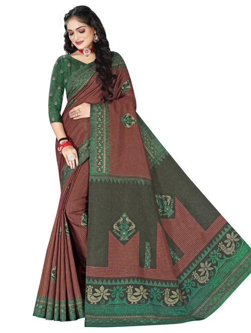 ethnic motifs and foil printed saree with blouse - 18475590 - Very Small Image - 1