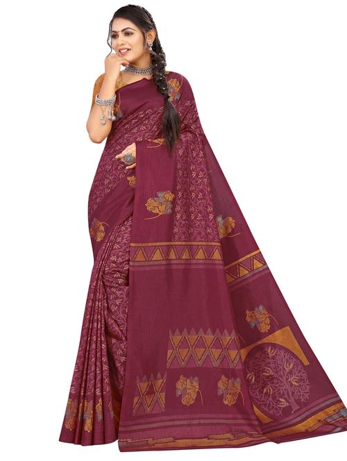 floral and foil printed saree with blouse - 18475602 - Very Small Image - 1