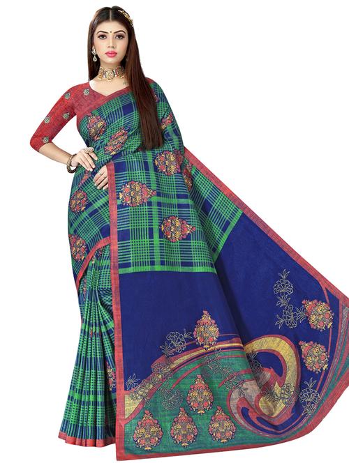 check printed saree with blouse - 18475611 - Very Small Image - 1