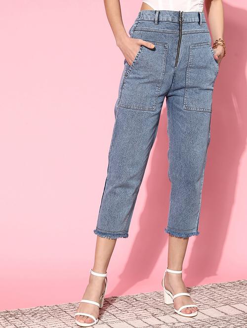 zip-up detail waist washed denim jean - 18475624 - Very Small Image - 1