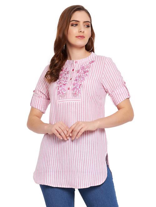 embroidered detail striped tunic - 18475895 - Very Small Image - 1