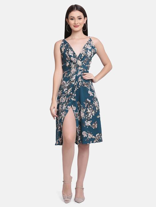 overlap neck floral a-line dress - 18476037 - Very Small Image - 1