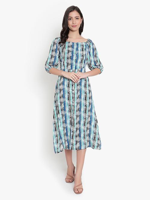 women's fit & flare striped dress - 18476045 - Very Small Image - 1