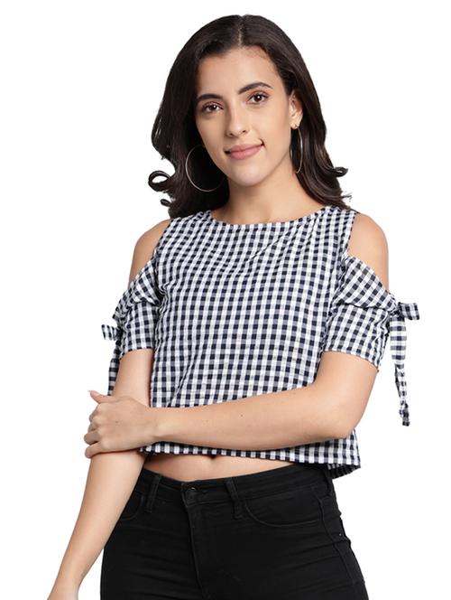 check printed crop top - 18476076 - Very Small Image - 1