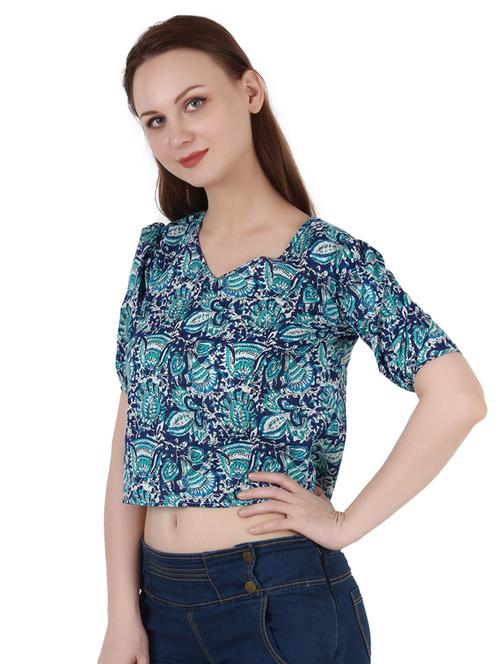 v neck printed crop top - 18476088 - Very Small Image - 1