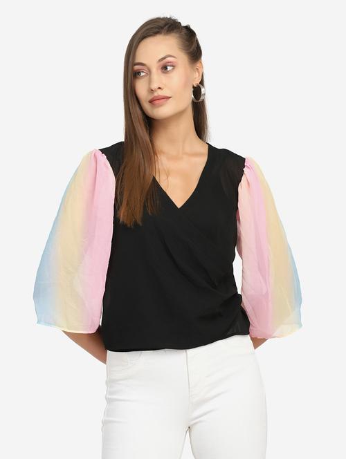 v neck solid crop top - 18476094 - Very Small Image - 1
