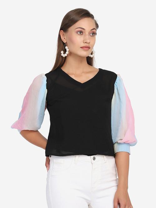 women's crop v neck top - 18476099 - Very Small Image - 1