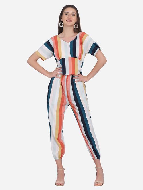 v neck striped top and trouser set - 18476129 - Very Small Image - 1