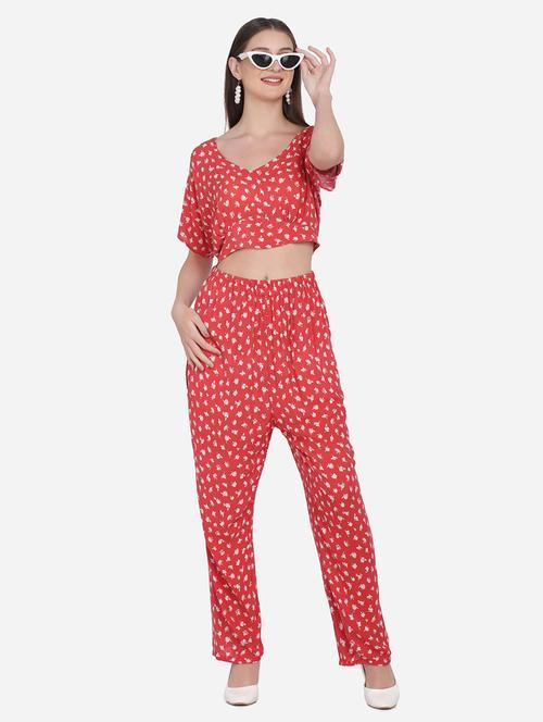 v neck polka printed crop top and trousers set - 18476132 - Very Small Image - 1