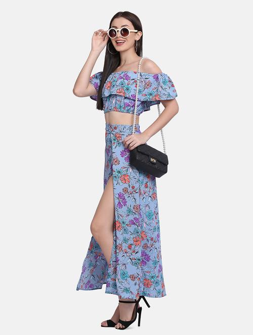 off shoulder printed top and skirt set - 18476134 - Very Small Image - 1