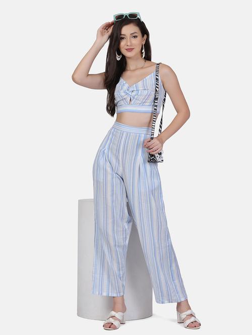 tie back striped crop top and trousers set - 18476138 - Very Small Image - 1