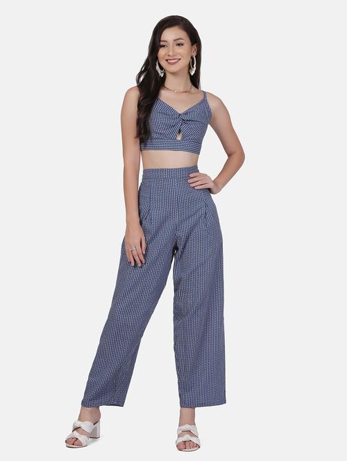 tie back striped crop top and trousers set - 18476139 - Very Small Image - 1