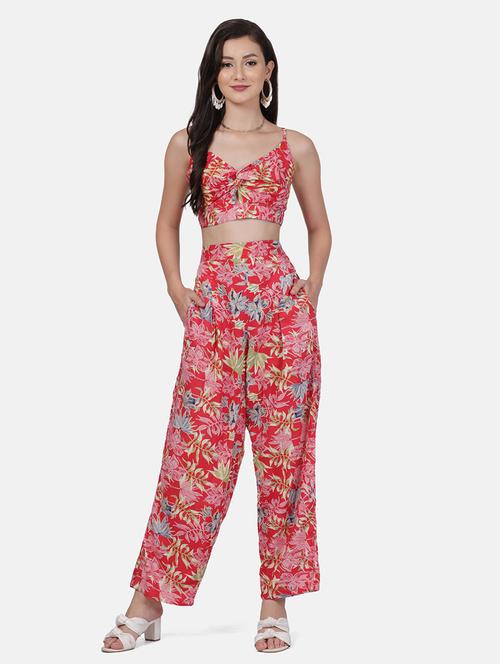tie back floral crop top and trousers set - 18476140 - Very Small Image - 1