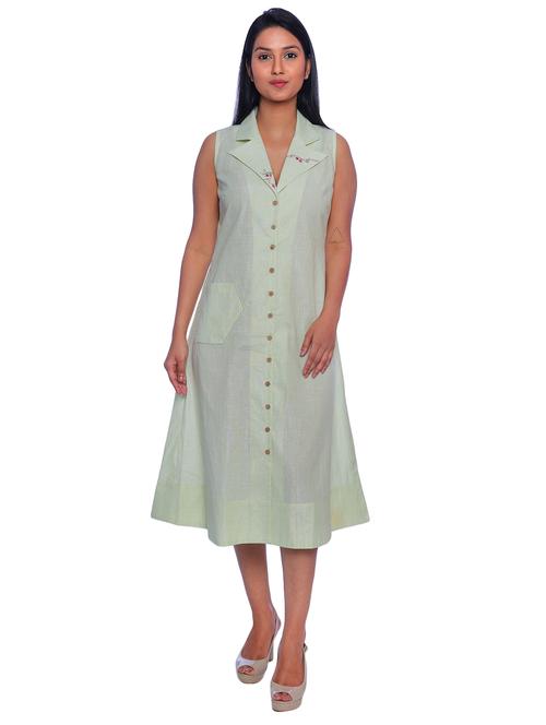 lapel collar neck solid a-line dress - 18476346 - Very Small Image - 1
