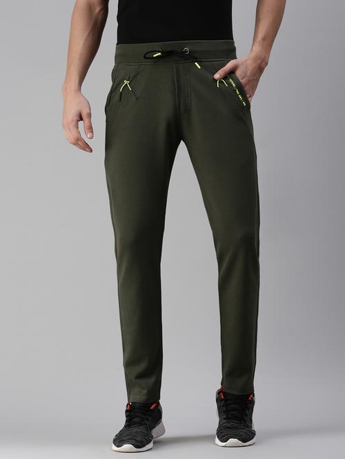 olive green solid track pant - 18476602 - Very Small Image - 1