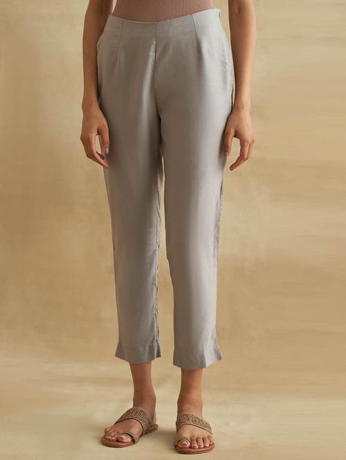 grey solid straight pant trouser - 18476871 - Very Small Image - 1