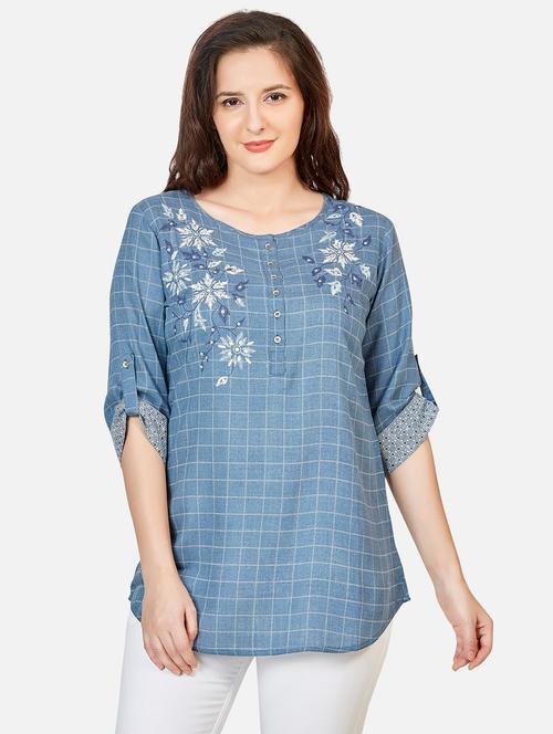 checkered fusion kurti - 18476938 - Very Small Image - 1