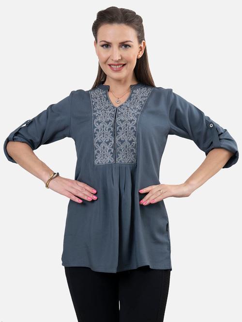 embroidered fusion kurti - 18477019 - Very Small Image - 1