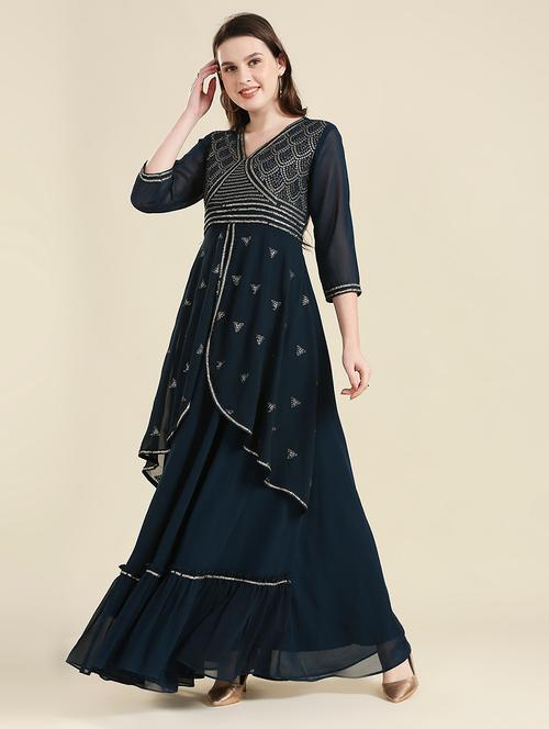 navy blue sequined layered ethnic dress - 18477153 - Very Small Image - 1