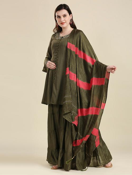 jacquard butti work kurta & sarara with dupatta - 18477251 - Very Small Image - 1